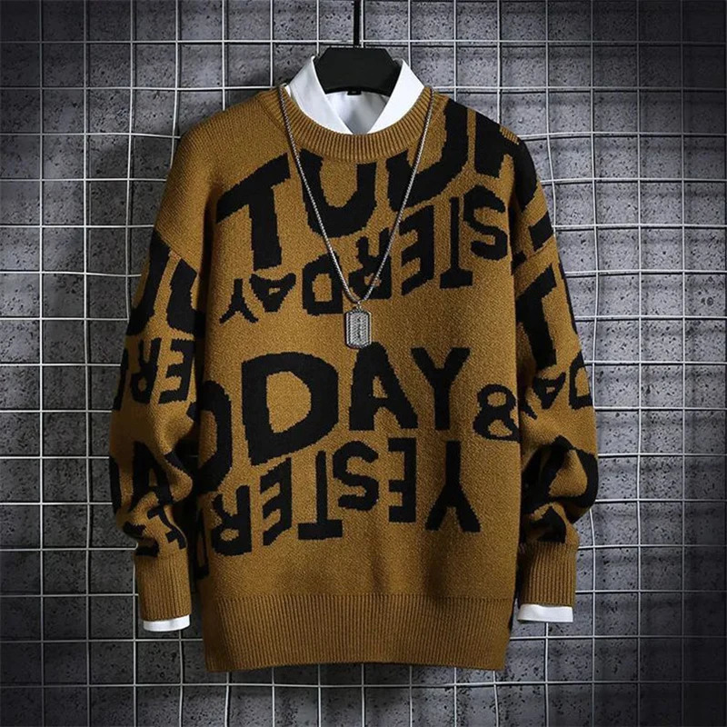 Fashion ONeck Long Sleeve Casual Letter Sweaters Mens Clothing Autumn Winter Loose Korean Pullovers Punk Tops 241018