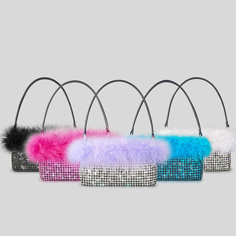 Designer Dia Handbag For Women 2023 New In Fashion High Quality Colorblock Ostrich Fur Rhiedinner Bag Bg