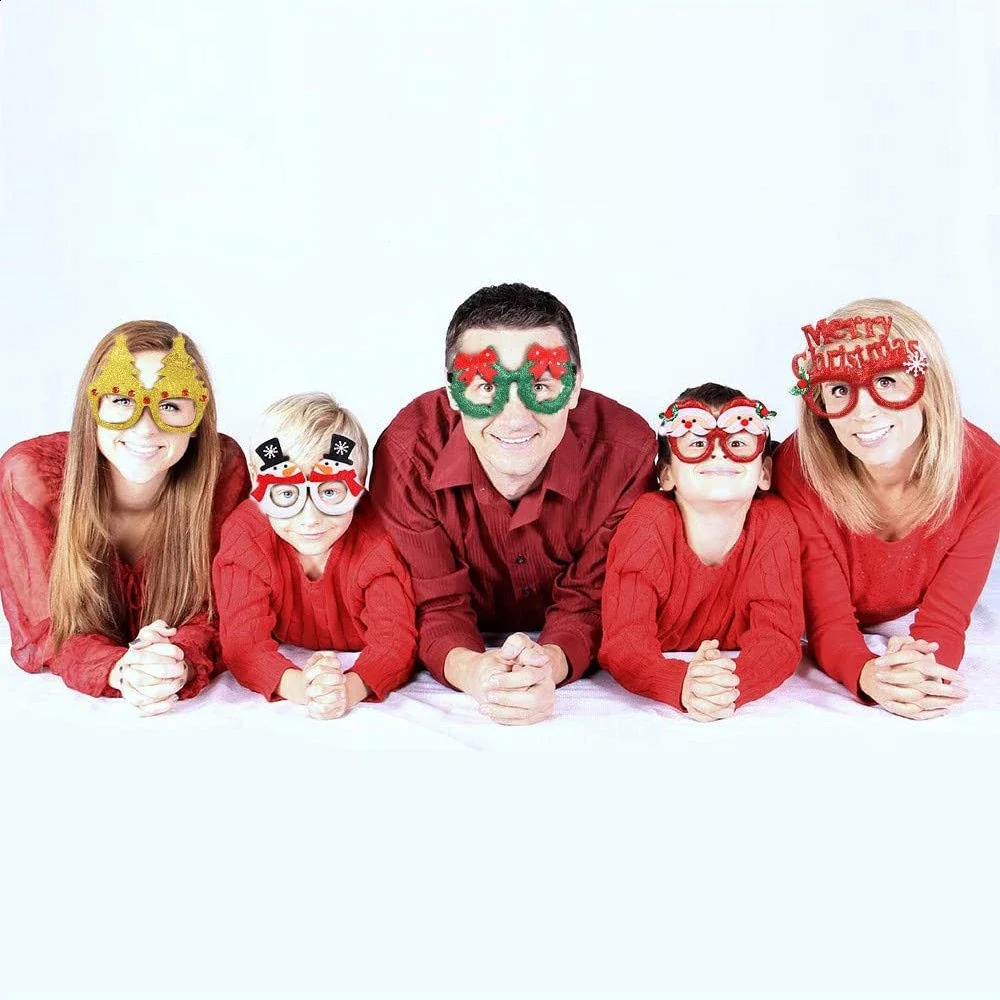 12 Christmas Glasses Sparkling Party Glasses Frame Christmas Decoration Clothing Christmas Party Holiday Discount Glasses 241018