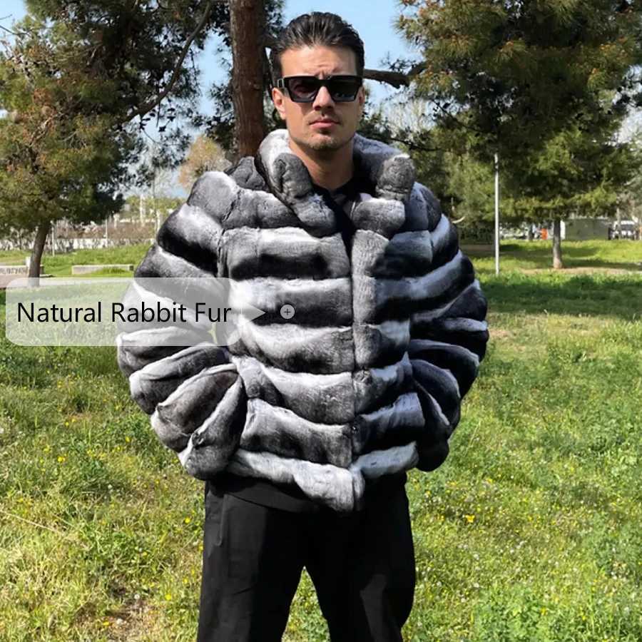 Mens Winter Rex Rabbit Fur Coat True Fur Jacket Mens Luxury Jacket Chinchilla 2024 Fashion Fur Jacket Mens W241017