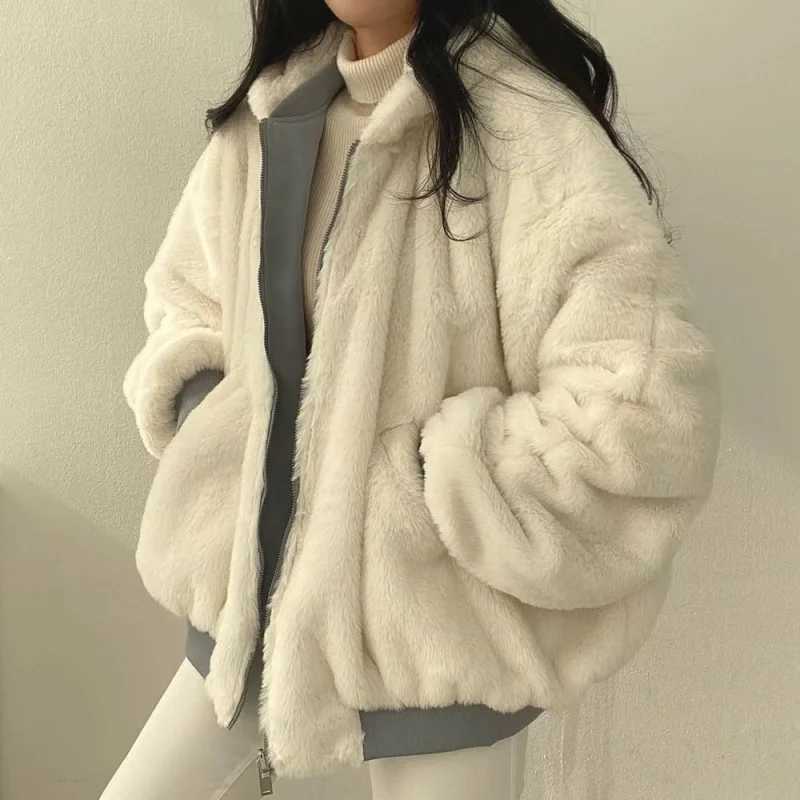 Thickened Two-Sided Wear Lambswool Cotton Jacket South Korea Plus Down WomenS Jacket Winter New Zipper Hooded Cotton Jacket Y2kX2410