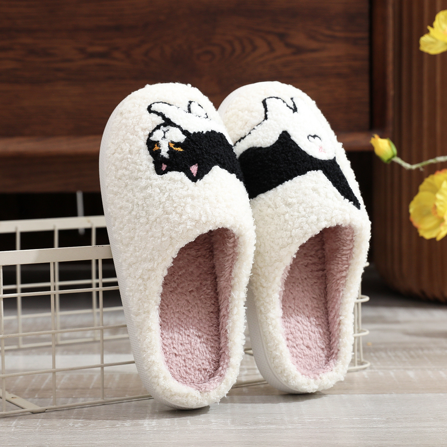 Cozy 2024 Cotton Cat Slippers with Embroidery - Perfect for Winter
