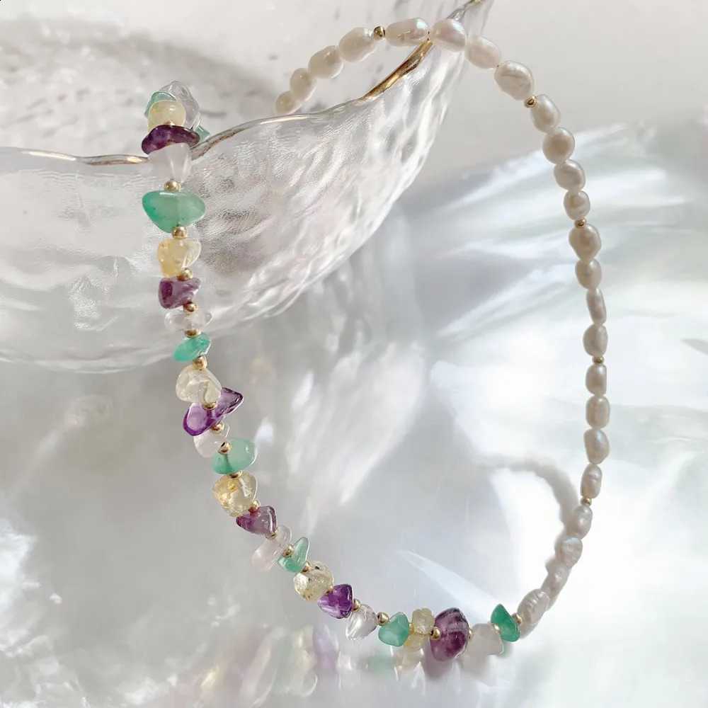 Irregular chip natural crystal necklace amethyst lemon small Baroque pearl charm truly natural freshwater pearl necklace 241018