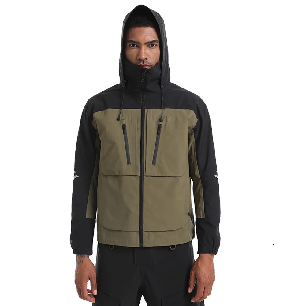 Mens Waterproof Pro Dry Fishing Jacket Breathable Outwear Seafaring with Hidden Hat 241018