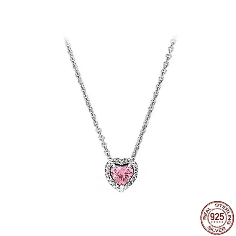 Classic 925 sterling silver sparkling multi round heart-shaped pendant necklace set n original charm beads DIY exquisite gift 241018