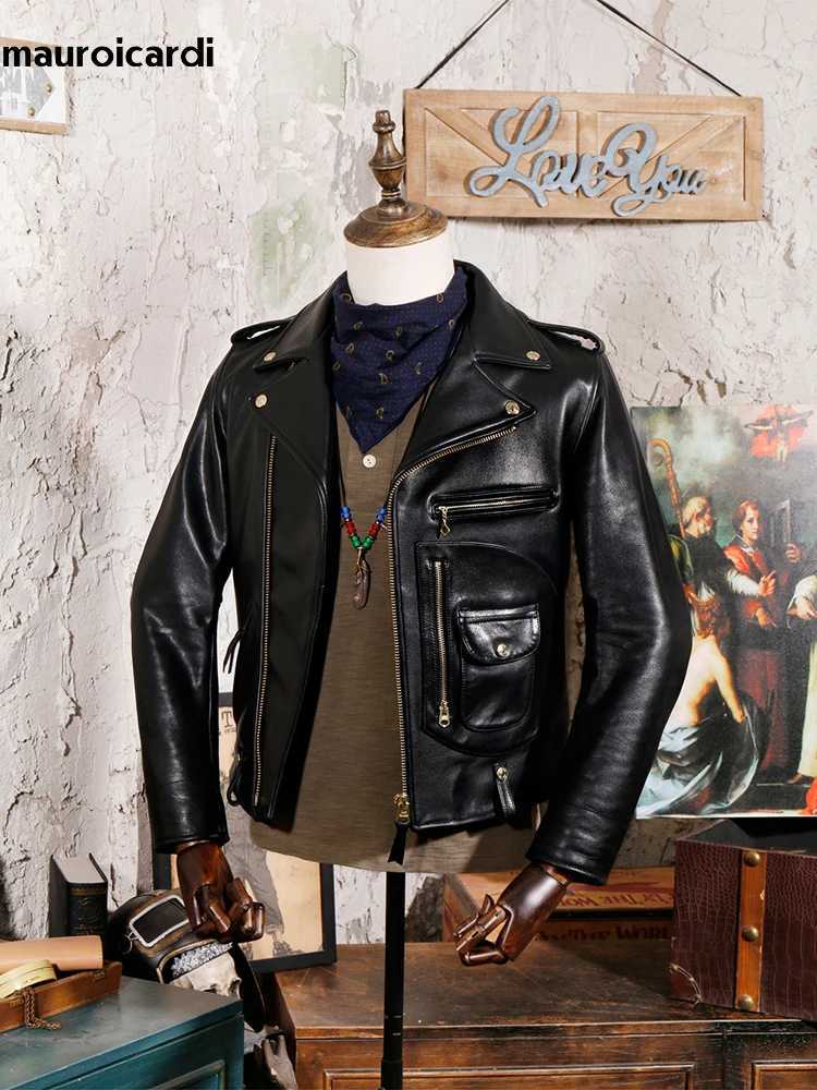 Mauroicaldi Autumn Cool Short Black Hard Pu Leather Bicycle Motorcycle Jacket Mens Luxury Designer American Retro Clothing Y241018