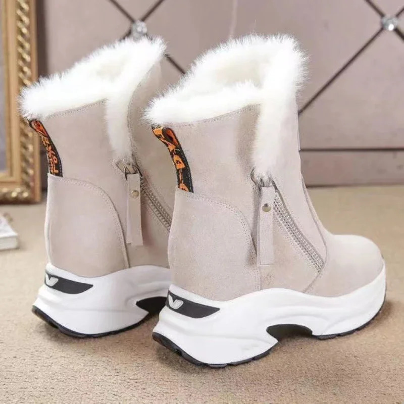 Wedge shoes womens suede snow boots warm plush smooth zipper fashionable womens winter womens mid calf womens platform boots241018