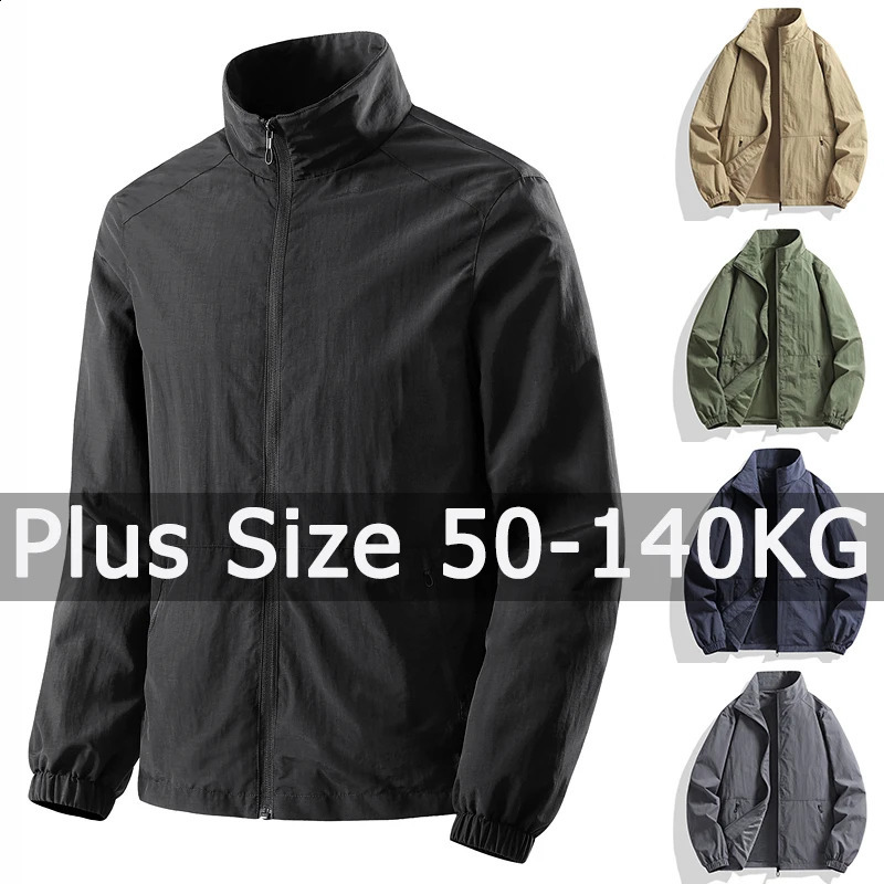 Plus Size Jacket Men Stand Collar Thin Coat Outdoor 5XL 6XL 7XL 8XL Waterproof Autumn Winter Fashion Loose Outwear Bomber 241009
