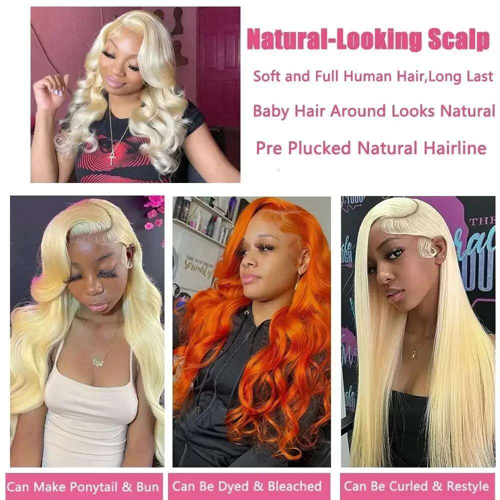 200 Desnity HD Transparent 13x4 13x6 613 Blonde Colored Body Wave Full Frontal Lace Human Hair Wigs Lace Front Wigs 34 36 Inch