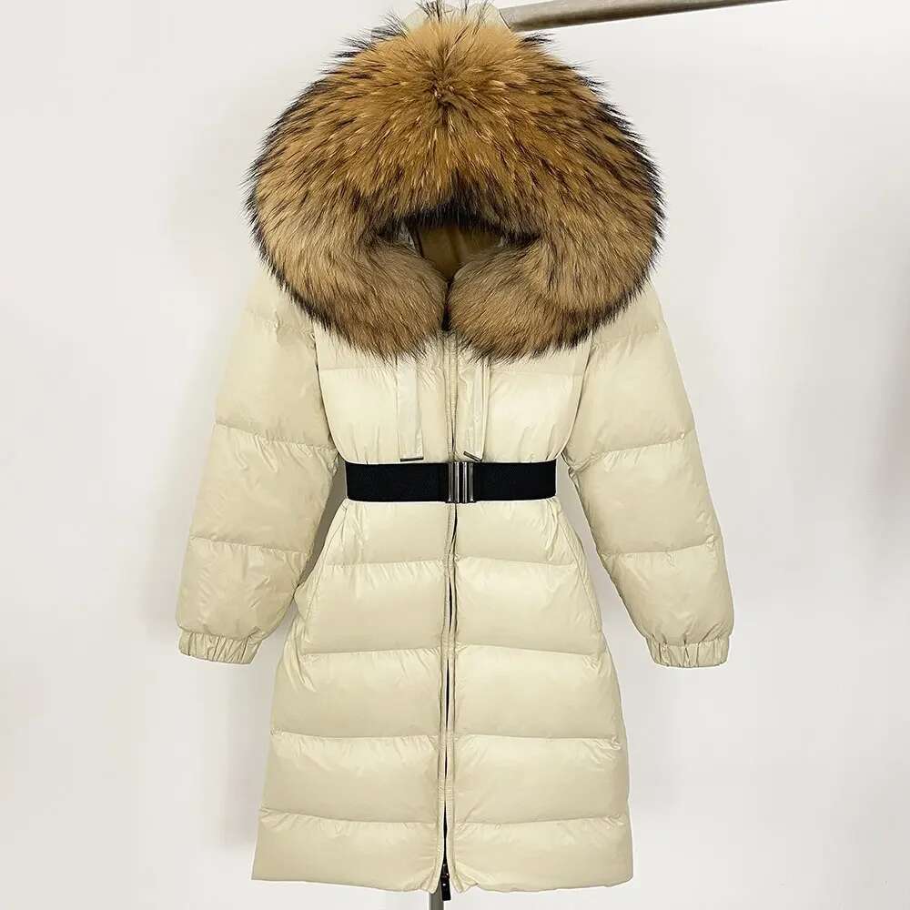 New Winter 2024 Real Women Warm Hooded Natural Fox Fur Puffer Jacket Cold Lady 90 White Duck Down Coat
