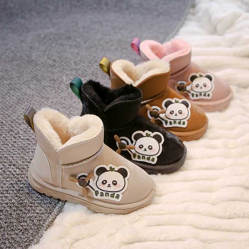Boots New Cute Winter Childrens Boots Cartoon Panda Girls Cotton Boots Kids Fashion Boys Snow Boots Warm Plush Non-slip Versatile H241018