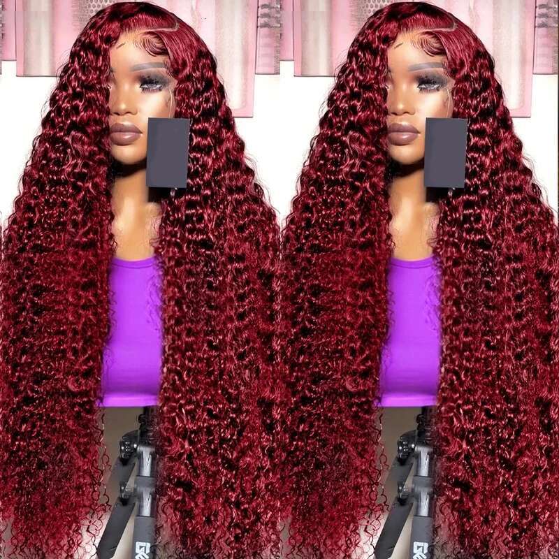 Bury 99J Deep Wave Front Wigs Human Frontal Wig HD Transparent Lace 13x6 Red Colored Brazilian Hair For Women