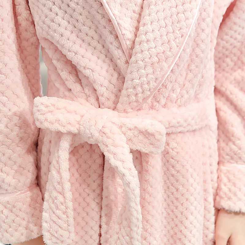 Autumn Winter Thick Flannel Couples Long Robe Sleepwear Warm Coral Fleece Bathrobe Loungewear Loose Casual Home Wear NightwearXJ241018