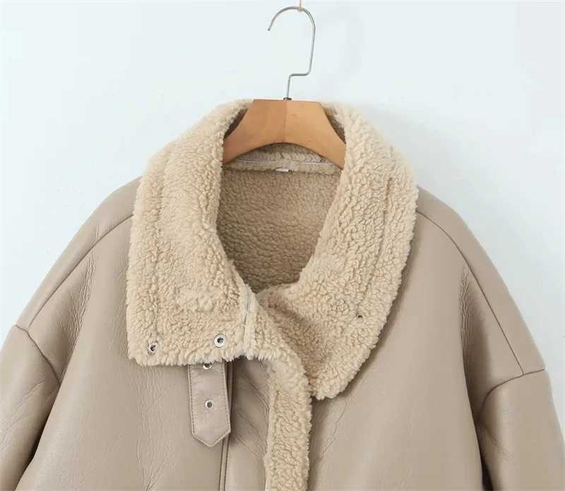 Windbreak Warm Winter Jacket Thicken Turn Down Collar Lamb Wool Coat For Women Winter Parkas Women outwearX241018