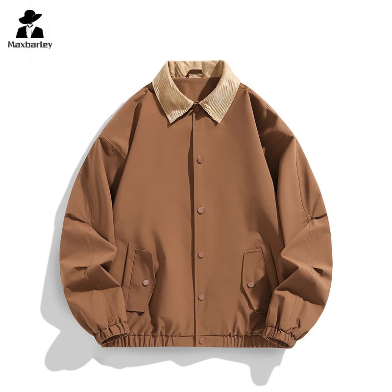 Autumn Style Jacket Mens American Retro Corduroy Lapel Baseball Suit Coat Harajuku Windproof Boxing 241018
