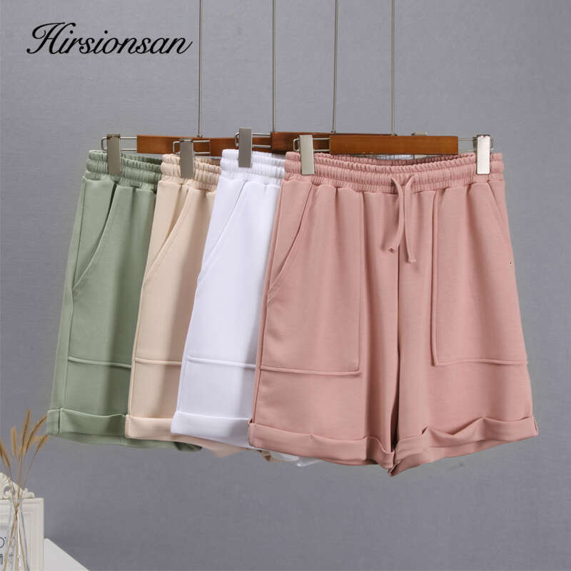 Hirsionsan Soft Cotton Sets Women 2023 New Casual Two Pieces Long Sleeve Sweatshirt & High Waist Shorts Solid Outfits Tracuit