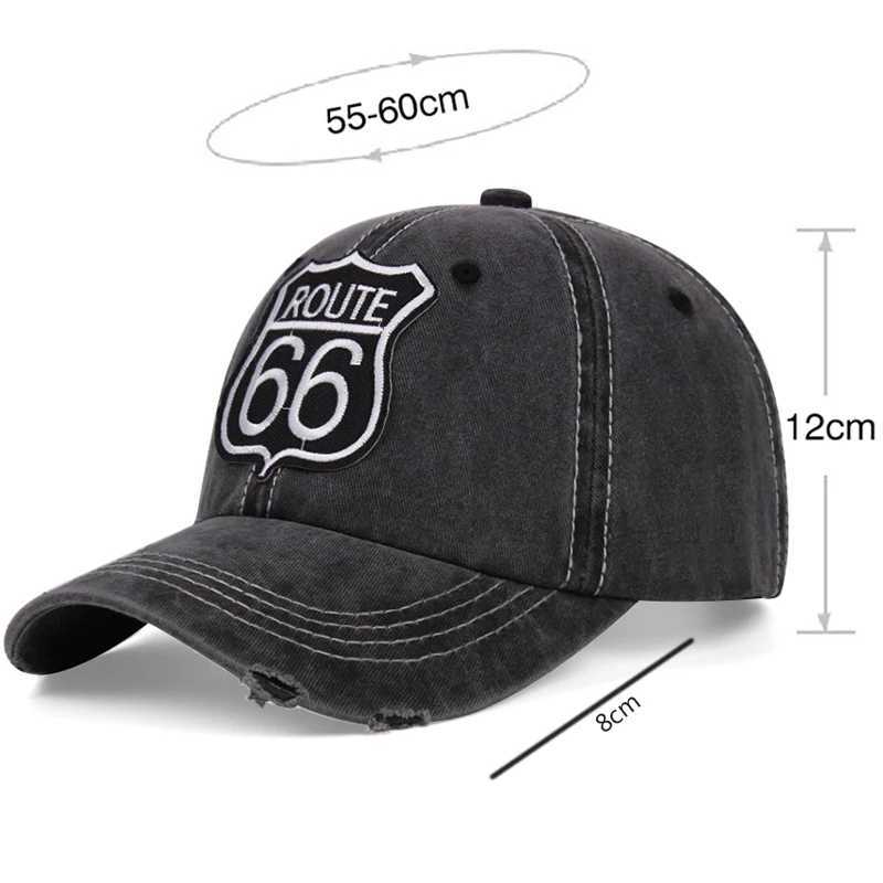 Trends Route 66 Embroidery Retro Washed Ladies Hat Unisex Sun Hat Baseball Cap For Men Adjustable Denim Dad HatX241018