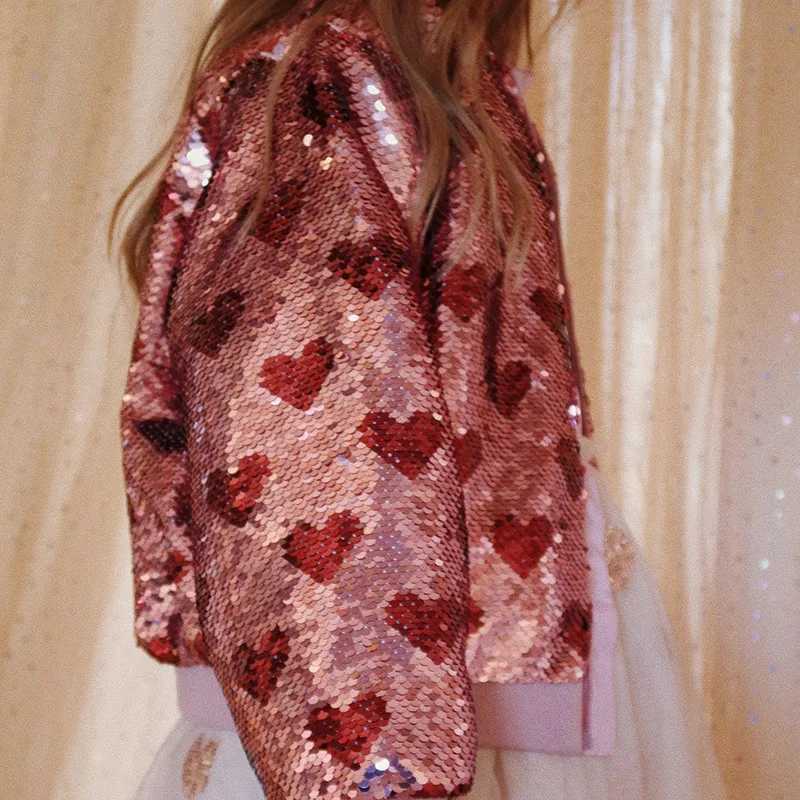 Spring/Summer New Childrens Clothing Ks Love Glitter Girls Coat Mother Childrens Flash Jacket Cute M241018