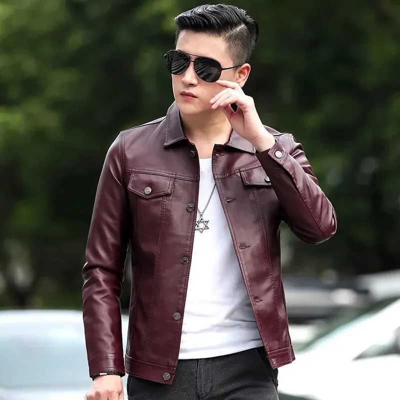 Korean fashion slim fit mens leather jacket mens new mens leather jacket casual jacket Y241018