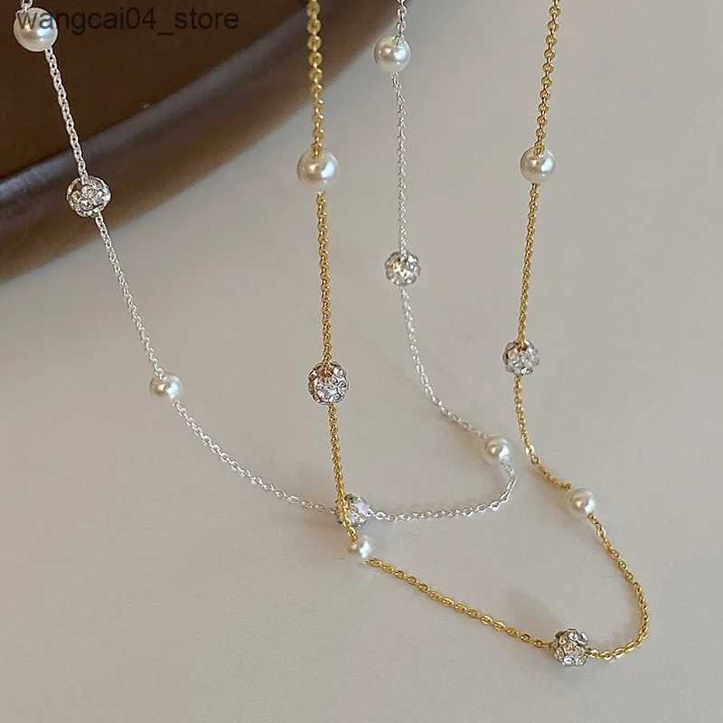 Chokers PONYKISS 925 sterling silver zircon pearl round necklace suitable for womens fashion geometric fine jewelry minimalist accessories L240910