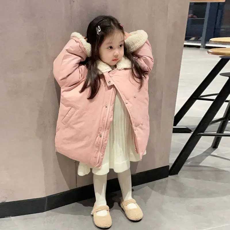 Korean childrens clothing girls cotton jacket winter jacket new thick warm childrens medium length cotton jacket M241018