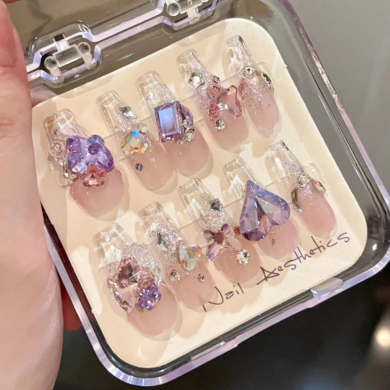 Korean Nail Handmade Manicure Wearable Nail Stickers false Nail Stickers Butterfly Glitter Diamond Nail Art 241017