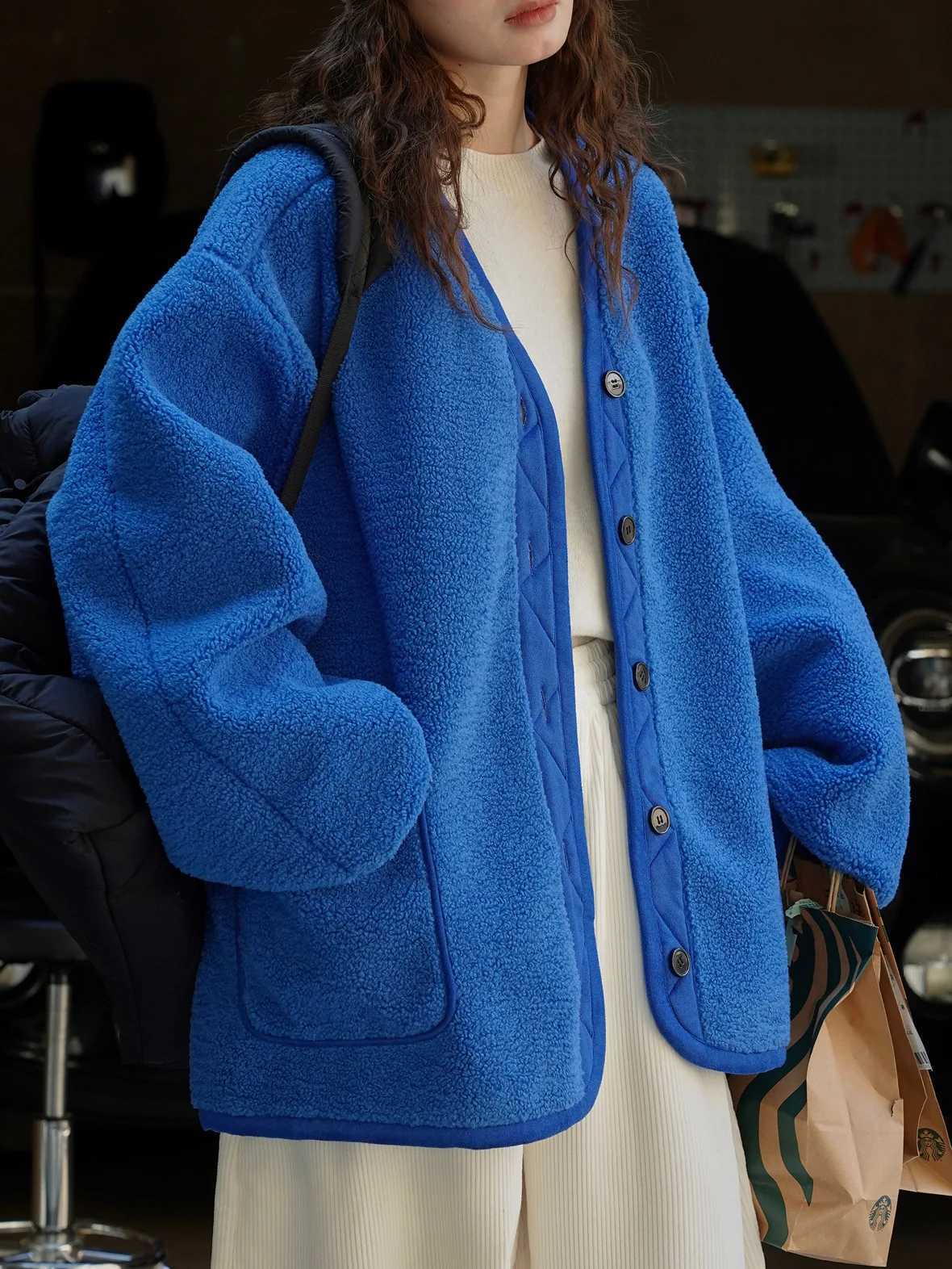 2024 Winter Women Vintage Lamb Wool Sheepskin Coat Streetwear Front and Back Two Wearing Jacket Casual Warm Outerwear JacketsX241018