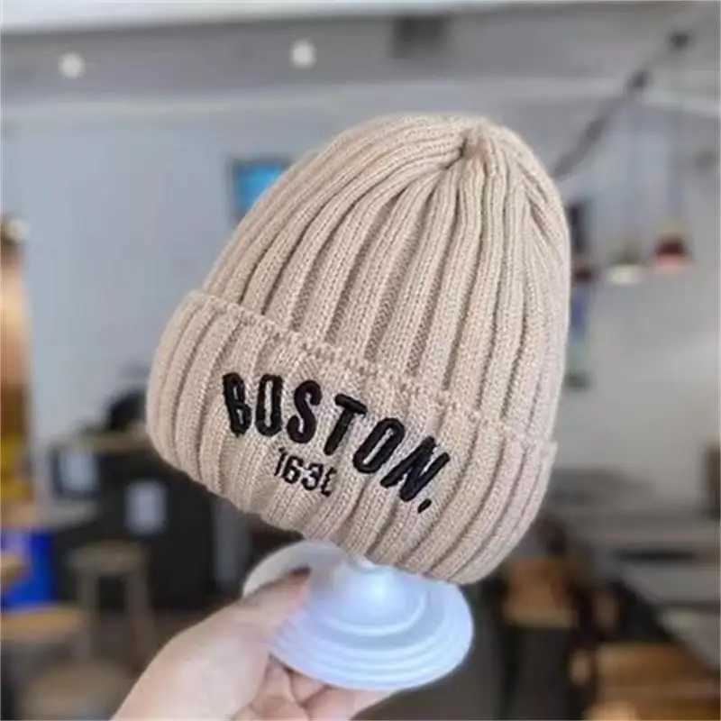 New Korean Letter Baby Hat Winter Warm Baby Boys Girls Hat Bonnet Soft Ear Protection Infant Toddler Knitted Kids Cap Beanies LX241018