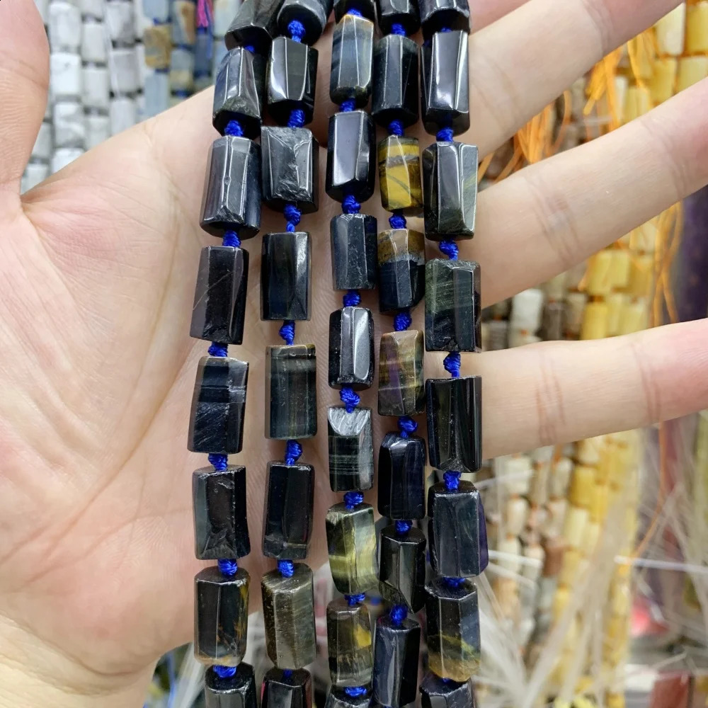 Natural Sea Blue Gemstone Tiger Eye Blue Lace Agate Bucket 8x14mm Iris Pine Bead DIY Bracelet Jewelry Making 241017