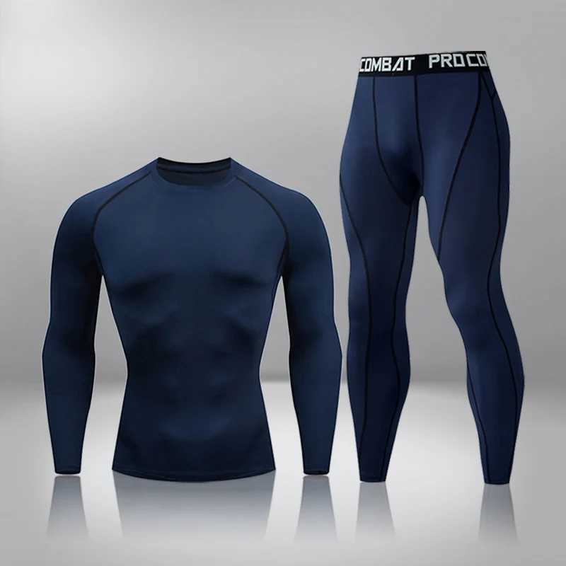 Men's Thermal Underwear Gym Tight Training Clothing Exercise Slow Running Sports Set Fitness Mens Compression Heat Underwear Top Trouser Sportswe