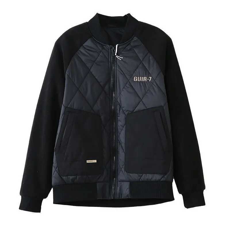Patchwork Zipper Jacket Mens Autum Winter Versatile Splicing Baseball Uniform Coat Casual Short O-neck Parkas Boys Cotton Coat LX241018