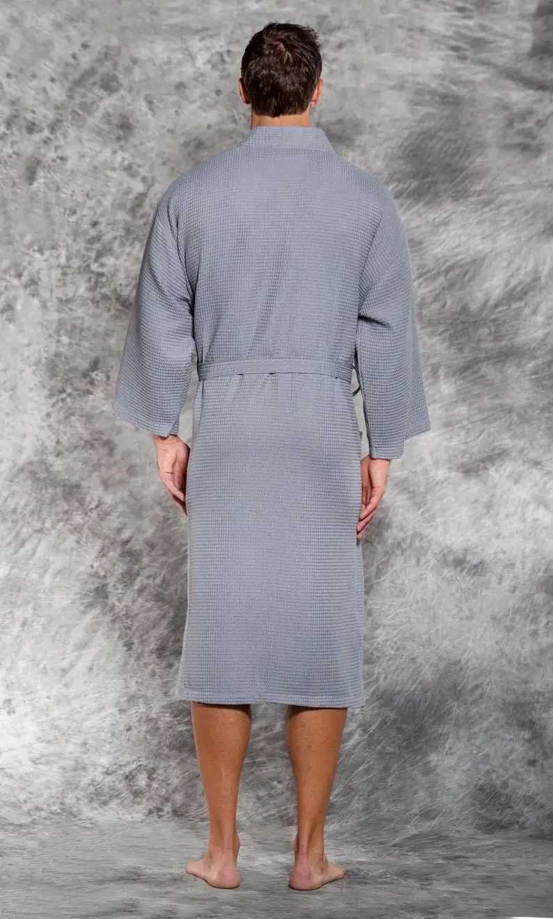 Personalized Monogrammed Mens Gray Waffle Robe Custom Name Robe Groomsman Gift Bathrobe Best Man Gift Nightgown Home ClothXJ241018