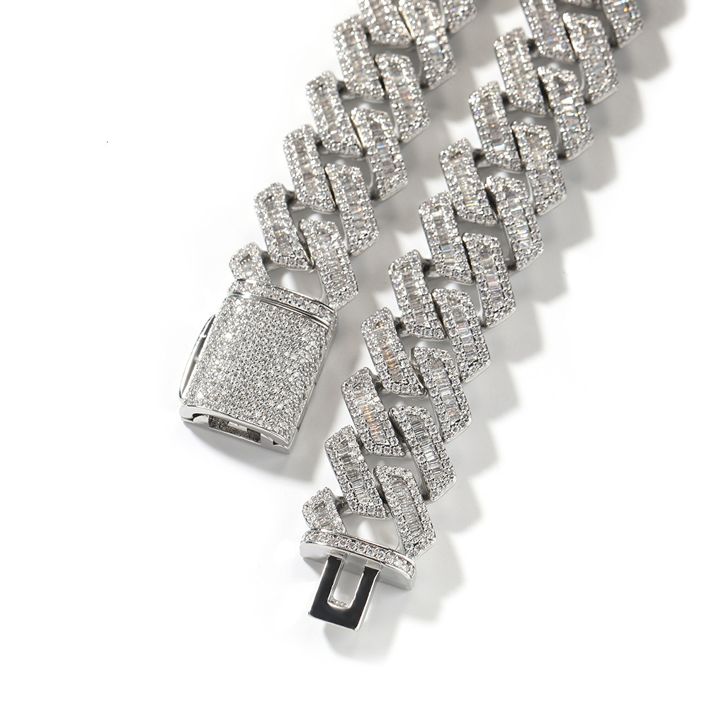 18mm Hip Hop Miami Cuban Link Chain Baguette Cubic Zirconia Necklace 18k Gold Iced Out Full Diamond Curb Chains Cool Punk Rock Grunge Rapper Jewelry C