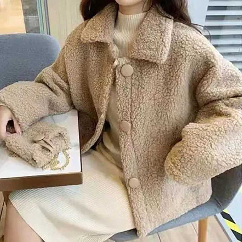 Small Fresh Lamb Wool Coat Female Student Thickened Jacket 2024 Autumn Winter New Sweatshirt Korean Lamb Fleece Womens OutwearX241018