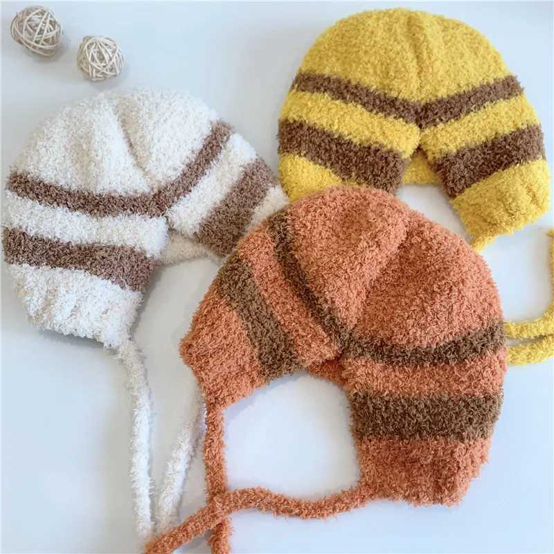 Cute Bee Baby Plush Hat Winter Warm Thicken Coral Fleece Cap for Boy Girl Ears Kids Toddler Ear Protection Caps LX241018