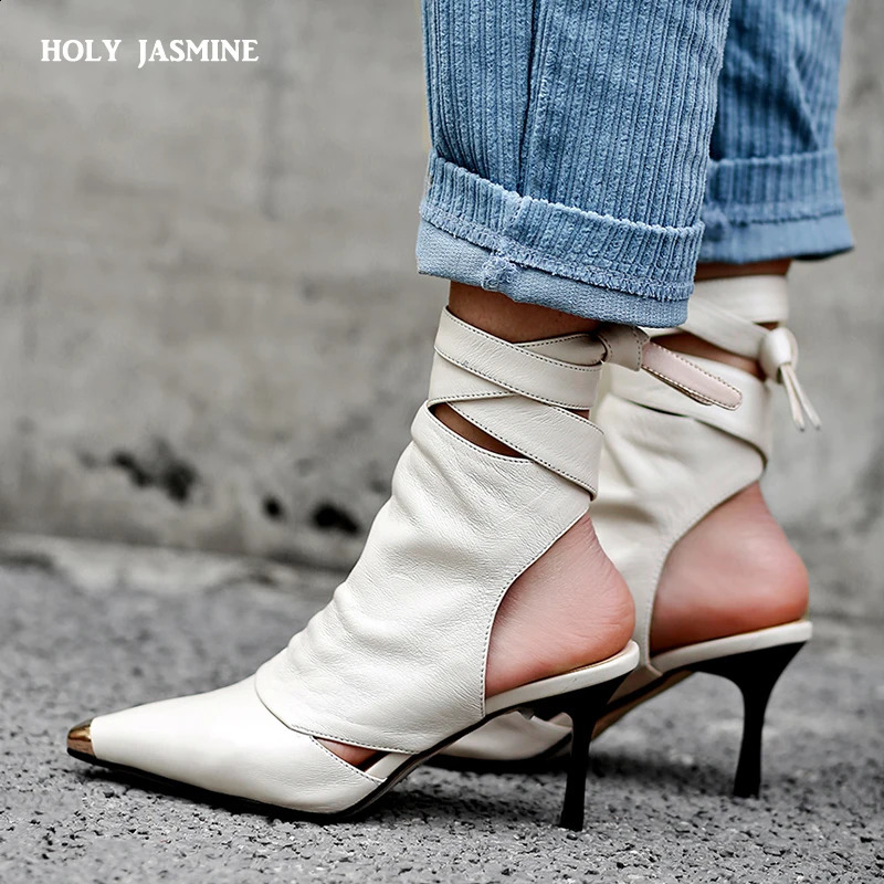 Pointed Toe Slingback Ankle Boots Brown Slingback Strappy Breathable Cool Boots High Heels Sexy Ladies Dress WomenS Boots 241010