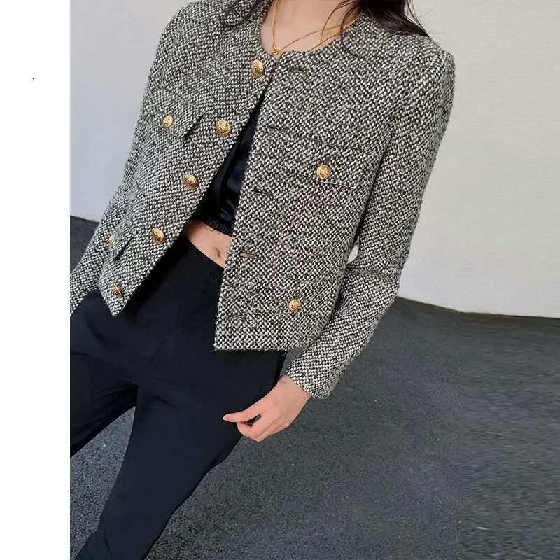 New Autumn Winter Korean Women's Single Breasted Brand Chic Tweed Woolen Coat Retro Suit Jacket Top Casaco Outwear D65