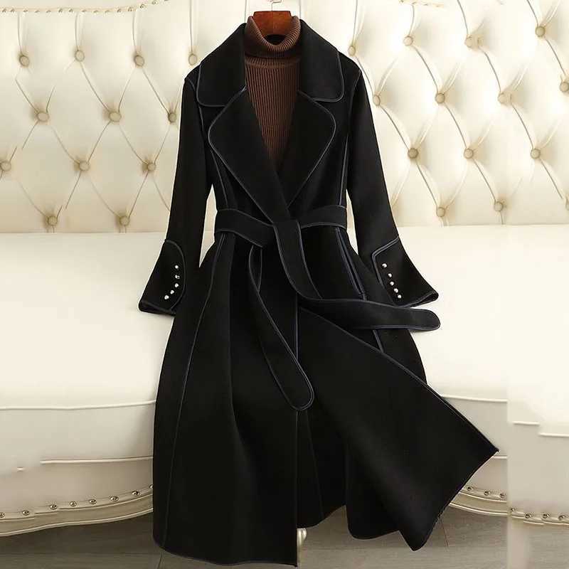 New Womens Double-Faced Woolen Jacket Spring Autumn Long Woolen Coat Female Casual Trench Coats Windproof Overcoat Camel 4XLX241009