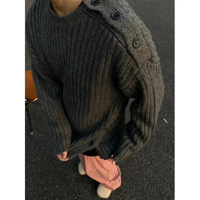 Dark Grey Crew Neck Casual Style Sweater for Men Fall and Winter n Pullover Mens Highgrade Long Sleeves 241018