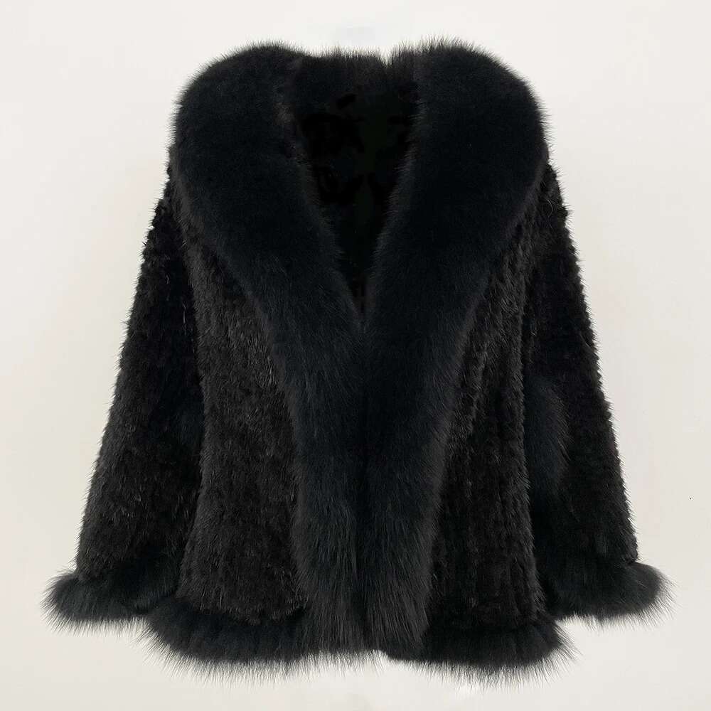 Real Coat Women Autumn Winter Shawl Fashion Knitted Genuine Mink Jacket Cape Scarf Natural Fox Fur Collar Cloak