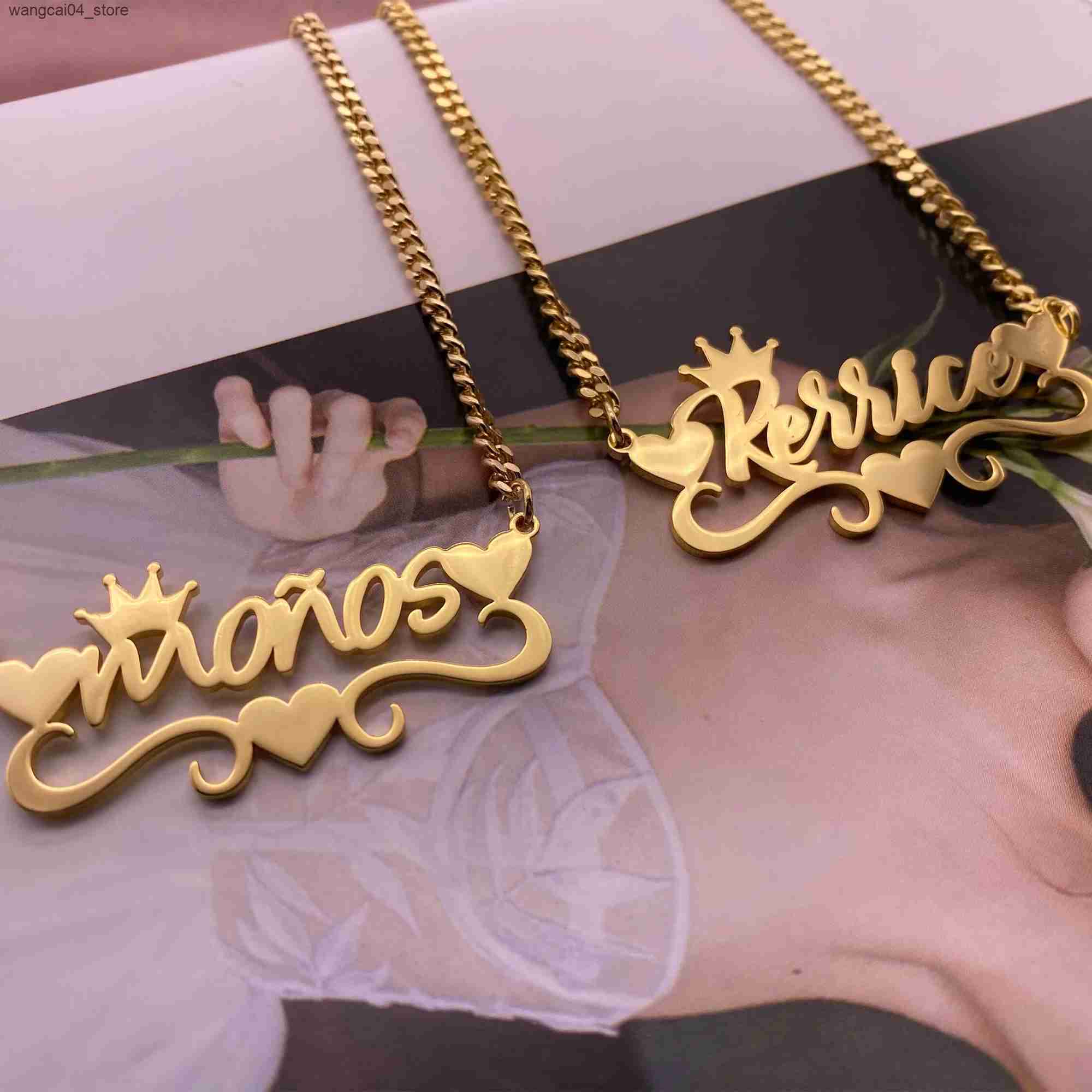 Chokers Customized Name Necklace Stainless Steel Cuban Chain Gold Personalized Name Board Necklace Pendant Jewelry L240910