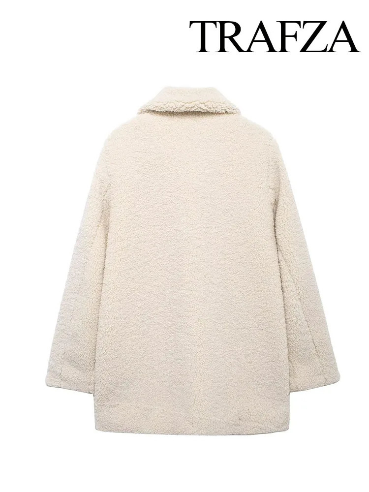 TRAFZA Women Fashion Loose Coat Solid TurnDown Collar Long Sleeves Single Breasted Female Winter Casual Thick Coats 241018
