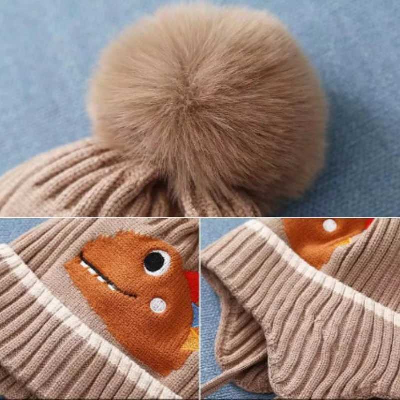 Winter Childrens Thickened Knitted Hats For Boy Girl Cotton Warm Hat Dinosaur Kids Toddler Ear Protection Beanies Cap LX241018