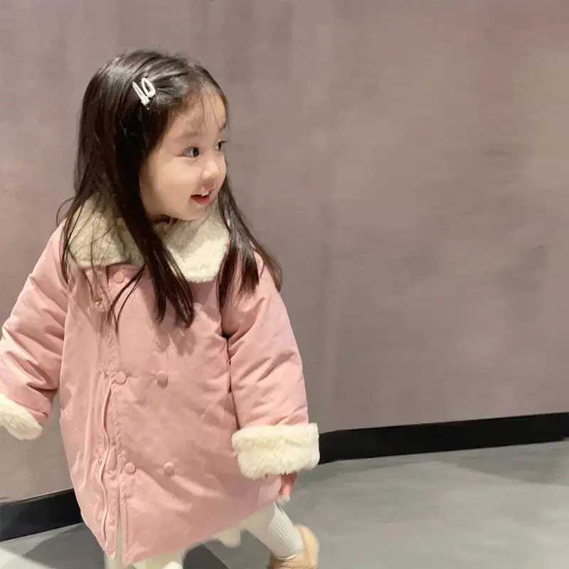Korean childrens clothing girls cotton jacket winter jacket new thick warm childrens medium length cotton jacket M241018