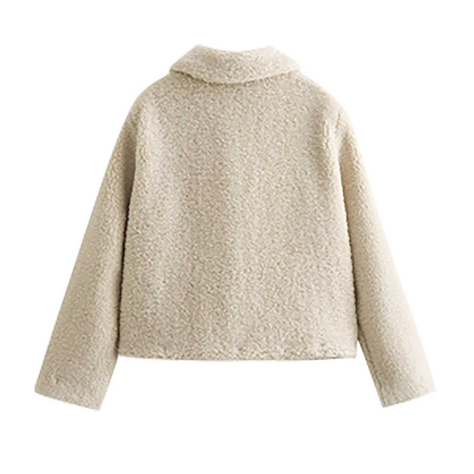 Fall/Winter Solid Color Lapel Short Jacket Women Fleece Cold Weather Warm Lamb Wool Jackets Single Breast Casual Comfy CoatX241018