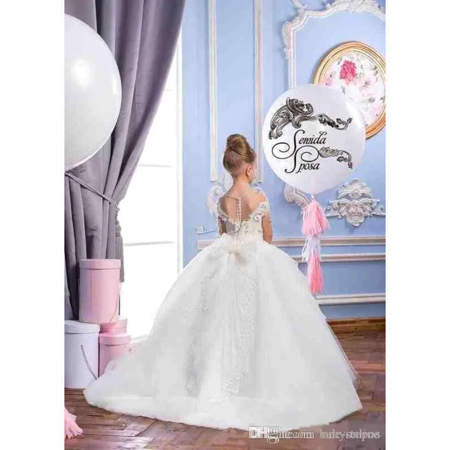 White Ball Wer Modern Girls Tulle Applique Beaded Sheer Neck Princess Girls' Pageant Party Dresses Birthday Gowns Ba5120 '