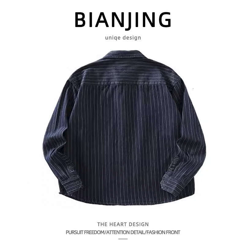 shanshi Men's shirts Cowboy long sleeved trendy in striped workwear shirt jacket men's casual handsome high-end feeling