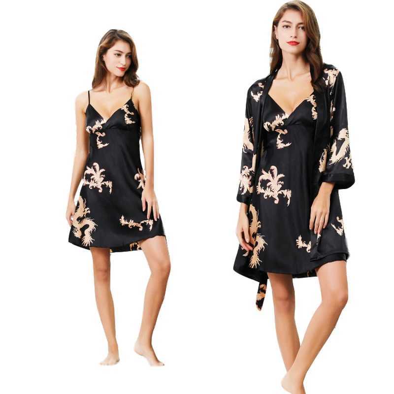 Luxury Designer womens Silk Kimono Robe Set 5XL Sleepwear Bathrobe Oversized Satin Nightgown 2PC Ladies Summer Home ClothingXJ241018