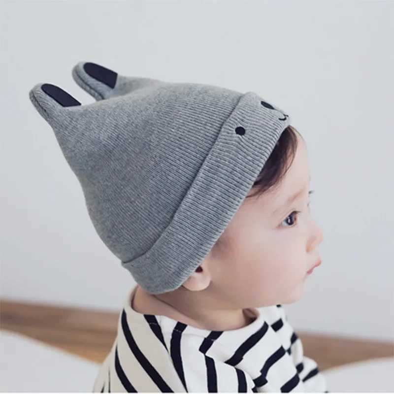 Newborn Spring Hat Crochet Grey Baby Bear Ear Infant Bonnet Baby Cap for Girls Boys Kids New Baby Spring Autumn And Winter LX241018