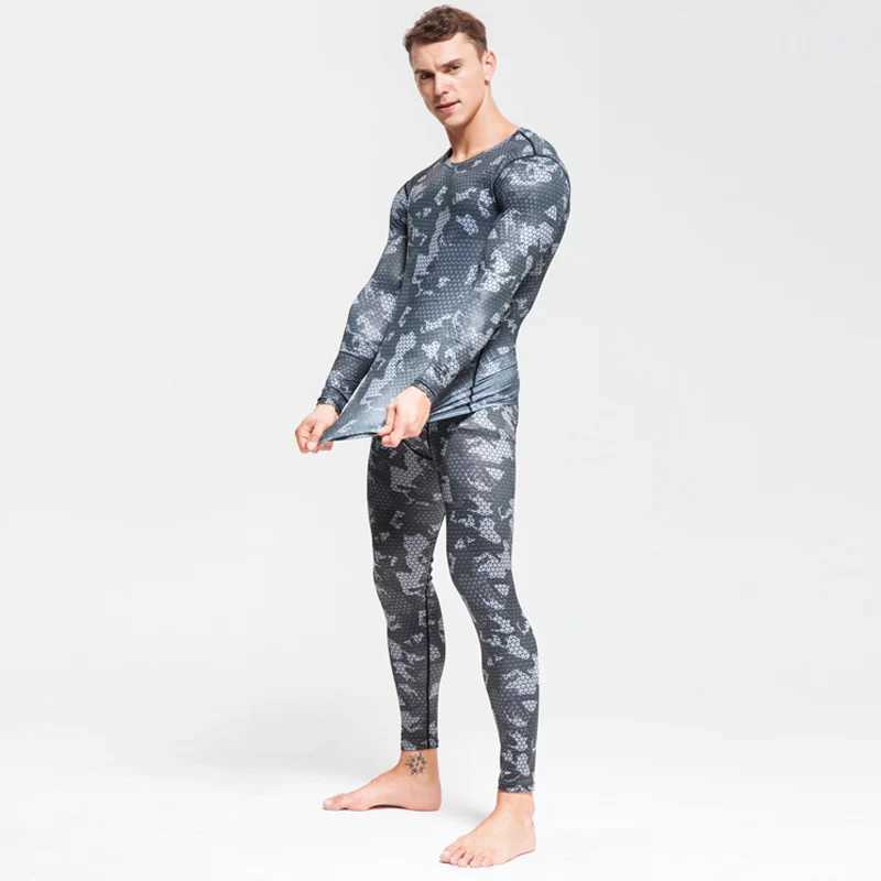 Men's Thermal Underwear Winter Suit For Men 2 Piece Men Thermal Underwear Camouflage Tracksuit Men MMA Clothing Rashgard kit Bodybuilding T-Shirt